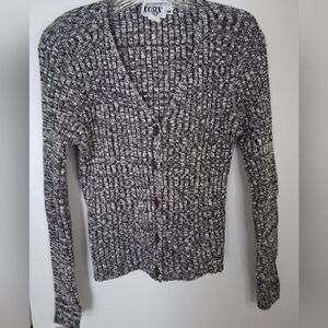 Mgr Chic Black and White Button-Up V-Neck Cardigan